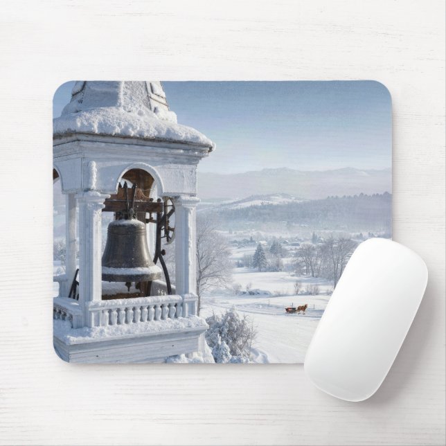 Church Bell Covered with Snow Mouse Mat (With Mouse)