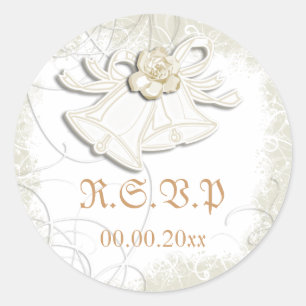 Church bells n floral wedding white classic round sticker