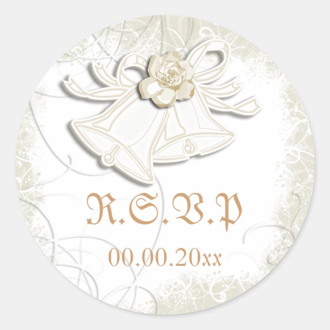 Church bells n floral wedding white classic round sticker (Front)