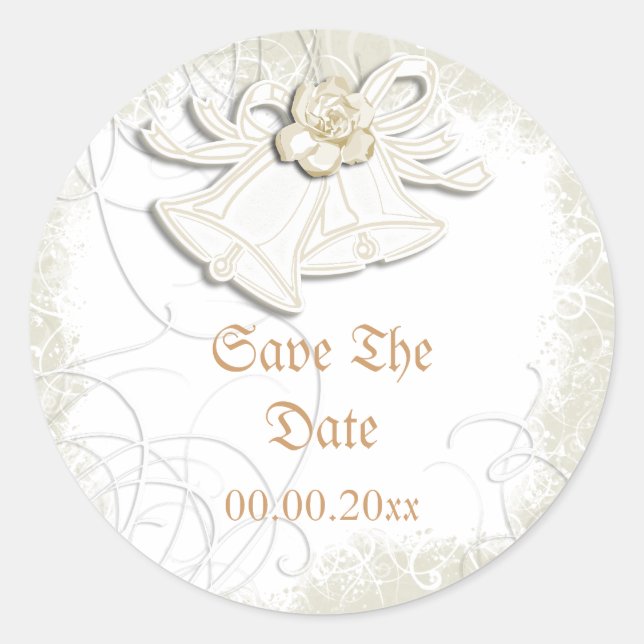 Church bells n floral wedding white classic round sticker (Front)