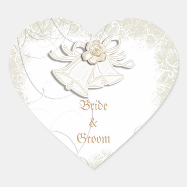Church bells n floral wedding white heart sticker (Front)