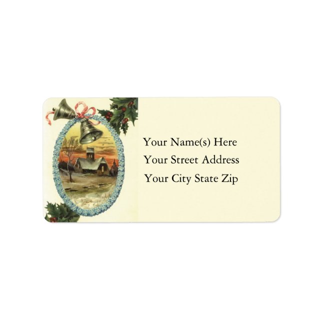 Church Bells on Christmas Vintage Address Label (Front)