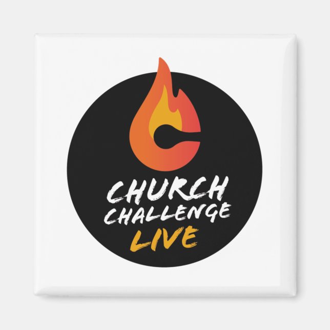 CHURCH CHALLENGE LIVE Orange Flamed C Square Magnet (Front)