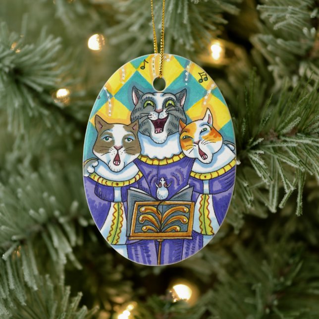 CHURCH CHOIR CATS & MOUSE SINGING CHRISTMAS CAROLS CERAMIC TREE DECORATION (Tree)