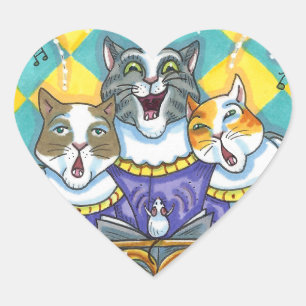 CHURCH CHOIR CATS & MOUSE SINGING CHRISTMAS CAROLS HEART STICKER