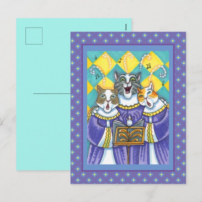 CHURCH CHOIR CATS & MOUSE SINGING CHRISTMAS CAROLS HOLIDAY POSTCARD (Front/Back)