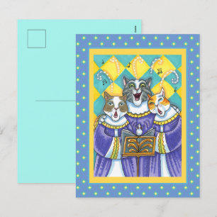 CHURCH CHOIR CATS & MOUSE SINGING CHRISTMAS CAROLS HOLIDAY POSTCARD