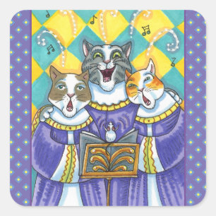 CHURCH CHOIR CATS & MOUSE SINGING CHRISTMAS CAROLS SQUARE STICKER