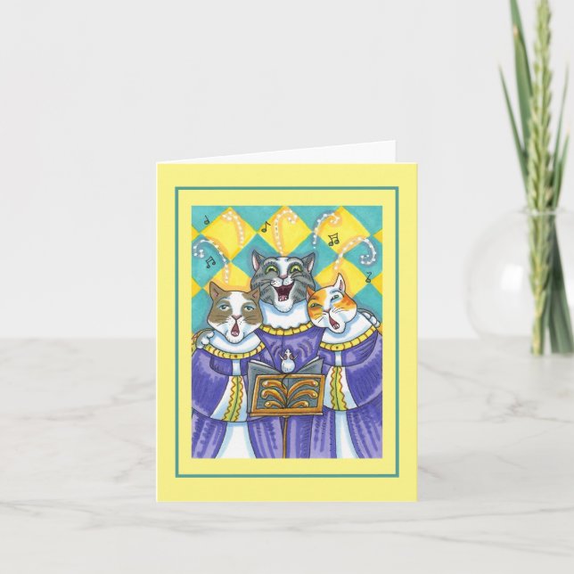 CHURCH CHOIR CATS & MOUSE SINGING XMAS CAROL Blank Card (Front)