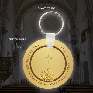 Church Christian Souvenir Gold Brown Keychain