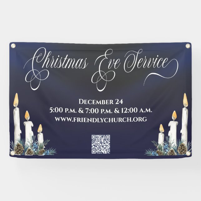 Church Christmas Eve QR Code Candlelight Service Banner (Horizontal)