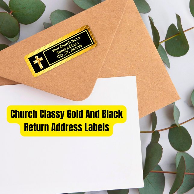 Church Classy Gold And Black Return Address (Church Classy Gold And Black Return Address Label)