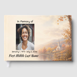 Church Country Autumn, Memorial Prayer Keepsake Guest Book