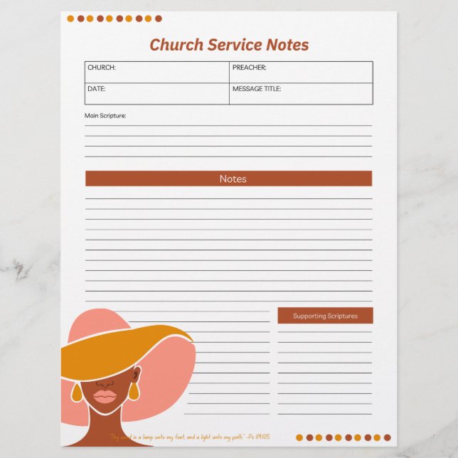 Church Ethnic Woman Service Notes Christian Bible Custom Letterhead (Front)