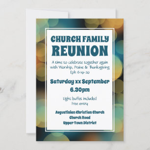 CHURCH FAMILY REUNION Customised Modern Blue Bokeh Invitation