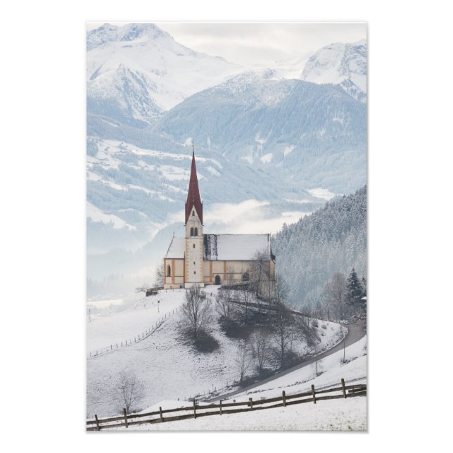 Church in an alpine winter landscape photo print (Front)