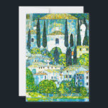 Church in Cassone Gustav Klimt Invitation<br><div class="desc">Card featuring Gustav Klimt’s oil painting Church in Cassone (1913). A beautiful Italian church is surrounded with green trees on the shore of blue waters. A marvellous gift for Art Nouveau lovers and Austrian art enthusiasts!</div>