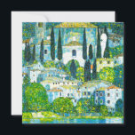 Church in Cassone Gustav Klimt Invitation<br><div class="desc">Card featuring Gustav Klimt’s oil painting Church in Cassone (1913). A beautiful Italian church is surrounded with green trees on the shore of blue waters. A marvellous gift for Art Nouveau lovers and Austrian art enthusiasts!</div>