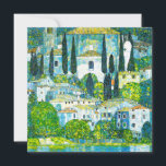Church in Cassone Gustav Klimt Invitation<br><div class="desc">Card featuring Gustav Klimt’s oil painting Church in Cassone (1913). A beautiful Italian church is surrounded with green trees on the shore of blue waters. A marvellous gift for Art Nouveau lovers and Austrian art enthusiasts!</div>