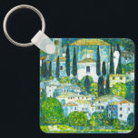 Church in Cassone Gustav Klimt Key Ring<br><div class="desc">Keychain featuring Gustav Klimt’s oil painting Church in Cassone (1913). A beautiful Italian church is surrounded with green trees on the shore of blue waters. A marvellous gift for Art Nouveau lovers and Austrian art enthusiasts!</div>