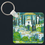 Church in Cassone Gustav Klimt Key Ring<br><div class="desc">Keychain featuring Gustav Klimt’s oil painting Church in Cassone (1913). A beautiful Italian church is surrounded with green trees on the shore of blue waters. A marvellous gift for Art Nouveau lovers and Austrian art enthusiasts!</div>