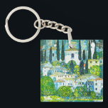 Church in Cassone Gustav Klimt Key Ring<br><div class="desc">Keychain featuring Gustav Klimt’s oil painting Church in Cassone (1913). A beautiful Italian church is surrounded with green trees on the shore of blue waters. A marvellous gift for Art Nouveau lovers and Austrian art enthusiasts!</div>