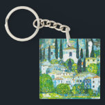 Church in Cassone Gustav Klimt Key Ring<br><div class="desc">Keychain featuring Gustav Klimt’s oil painting Church in Cassone (1913). A beautiful Italian church is surrounded with green trees on the shore of blue waters. A marvellous gift for Art Nouveau lovers and Austrian art enthusiasts!</div>