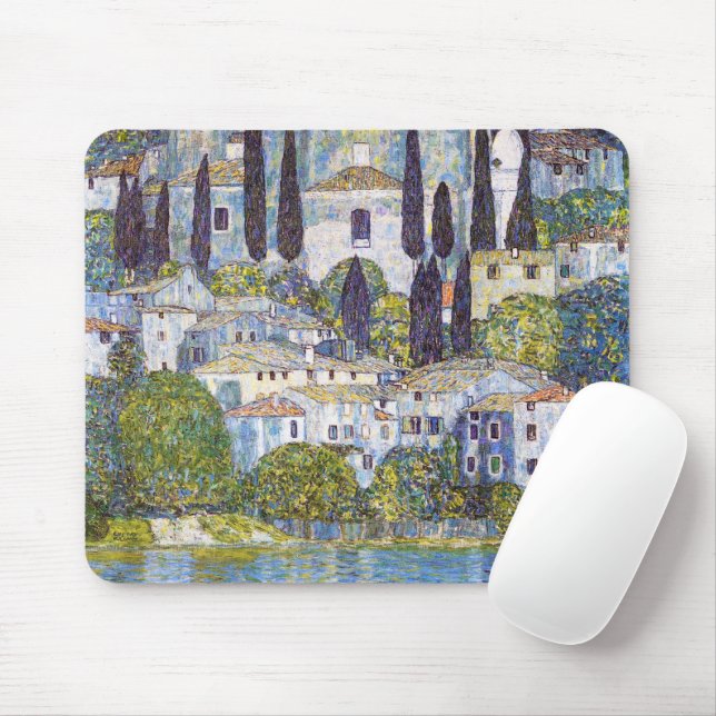 Church in Cassone, Gustav Klimt Mouse Mat (With Mouse)