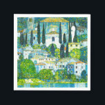 Church in Cassone Gustav Klimt Napkin<br><div class="desc">Napkins featuring Gustav Klimt’s oil painting Church in Cassone (1913). A beautiful Italian church is surrounded with green trees on the shore of blue waters. A marvellous gift for Art Nouveau lovers and Austrian art enthusiasts!</div>
