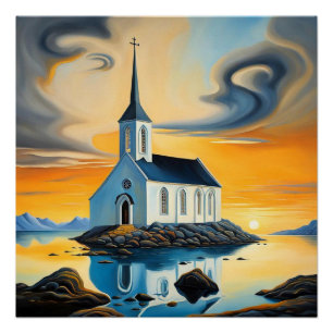Church in fjord poster