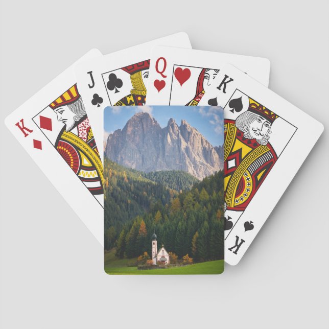 Church in front of Dolomites mountains in Italy Playing Cards (Back)