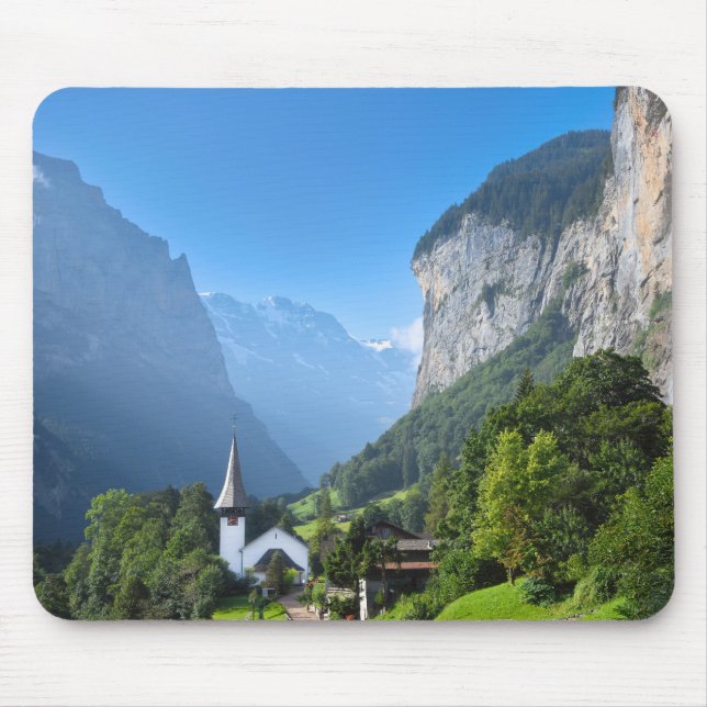 Church in Lauterbrunnen valley, Switzerland Mouse Mat (Front)