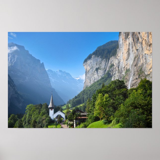 Church in Lauterbrunnen valley, Switzerland Poster (Front)
