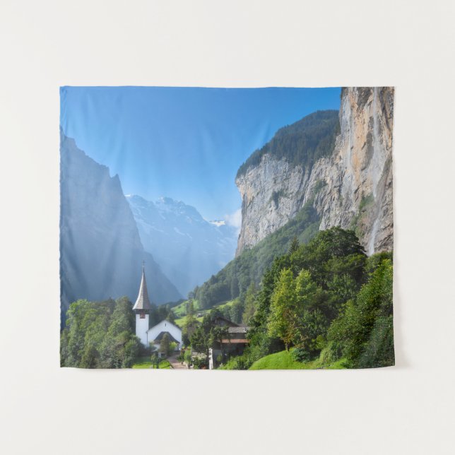 Church in Lauterbrunnen valley, Switzerland Tapestry (Front (Horizontal))