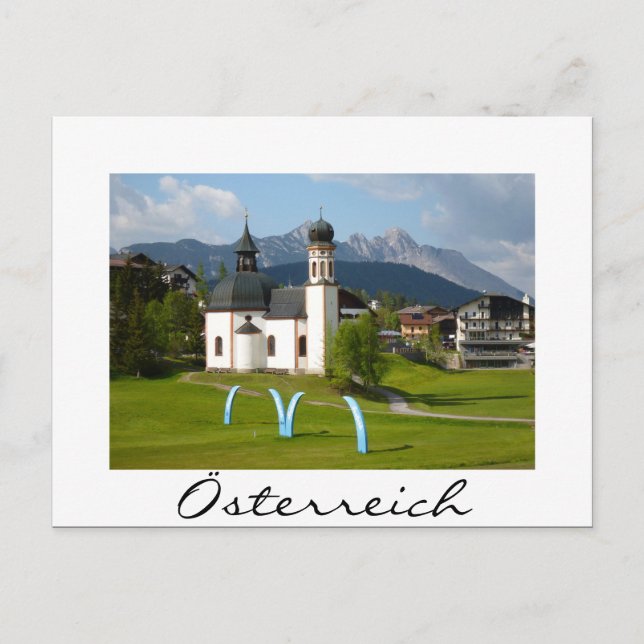 Church in Österreich white text postcard (Front)