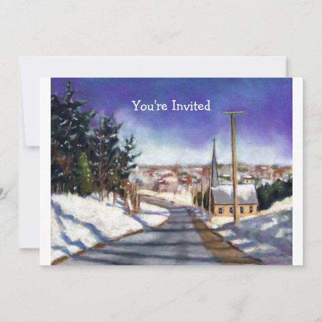 Church in Snow: Painting: Christmas Invitation (Front)