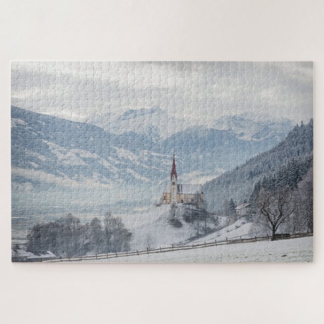 Church in the snow in Zillertal in winter Jigsaw Puzzle (Horizontal)