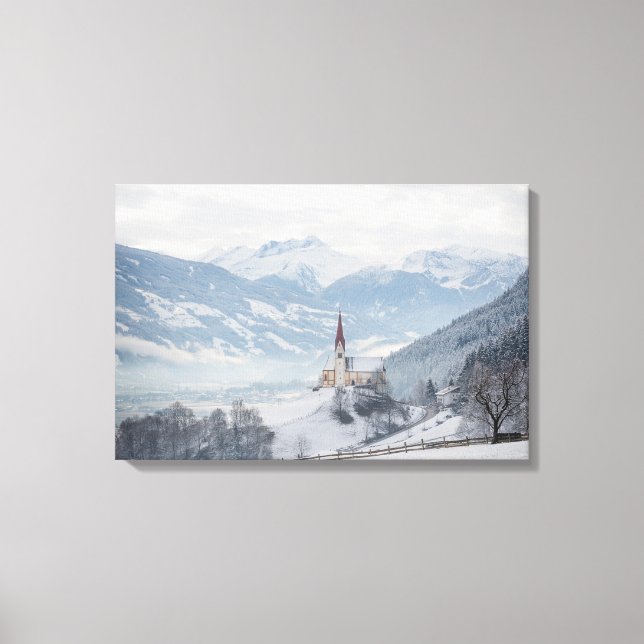 Church in Zillertal in winter canvas print (Front)