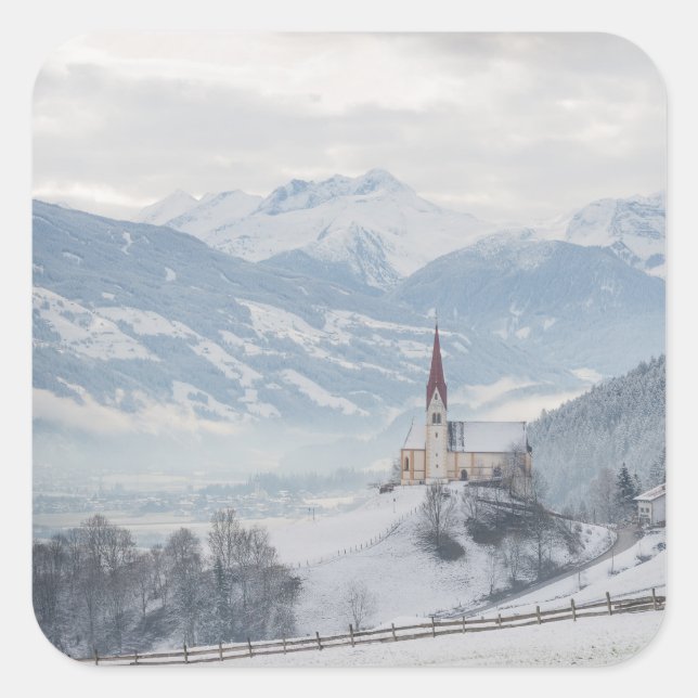 Church in Zillertal in winter photo sticker (Front)