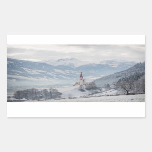 Church in Zillertal in winter rectangular sticker