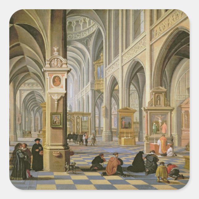 Church interior square sticker (Front)