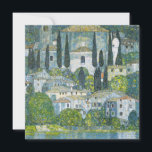 Church (Kirche) in Cassone by Gustav Klimt<br><div class="desc">Church in Cassone - Landscape with Cypresses (aka Kirche in Cassone - Landschaft mit Zypressen) (1913) by Gustav Klimt is a vintage Victorian Era Symbolism fine art painting featuring a church in the town of Cassone with surrounding stone buildings and cypress trees on the edge of Lake Garda in Italy....</div>
