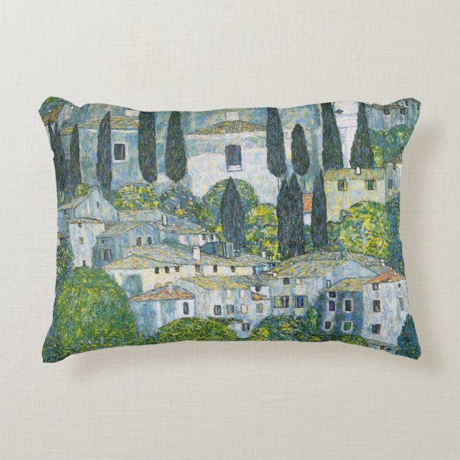 Church (Kirche) in Cassone by Gustav Klimt Decorative Cushion (Front)