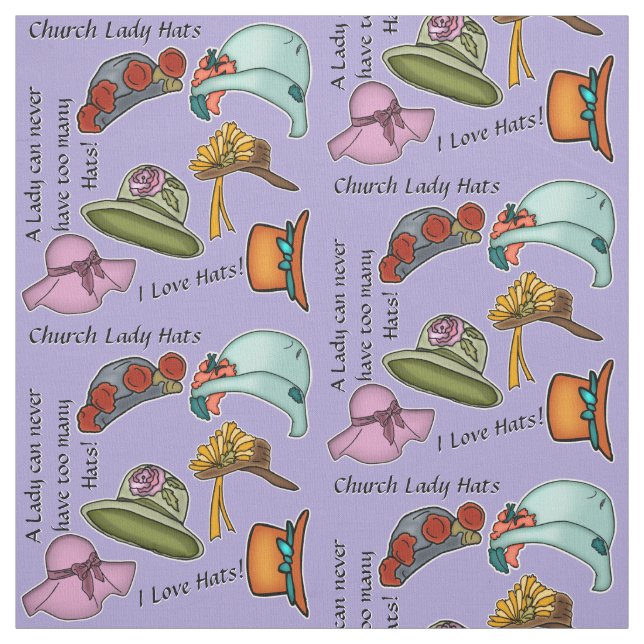 Church Lady Hats on Lavender Herb Fabric (Swatch)