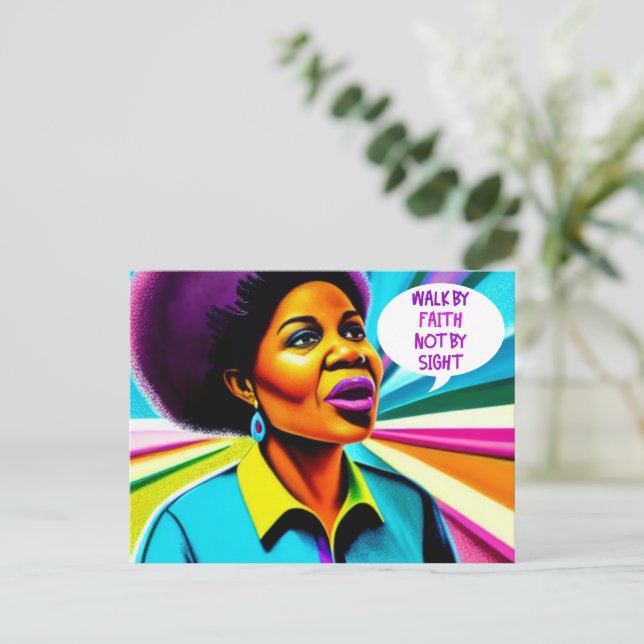 Church Lady Walk By Faith Art Postcard (Standing Front)