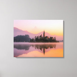 Church lake sunset canvas print
