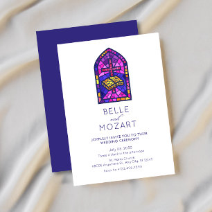 Church mosaic window cross bible wedding ceremony invitation