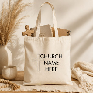 Church Name with Cross Christian Tote Bag