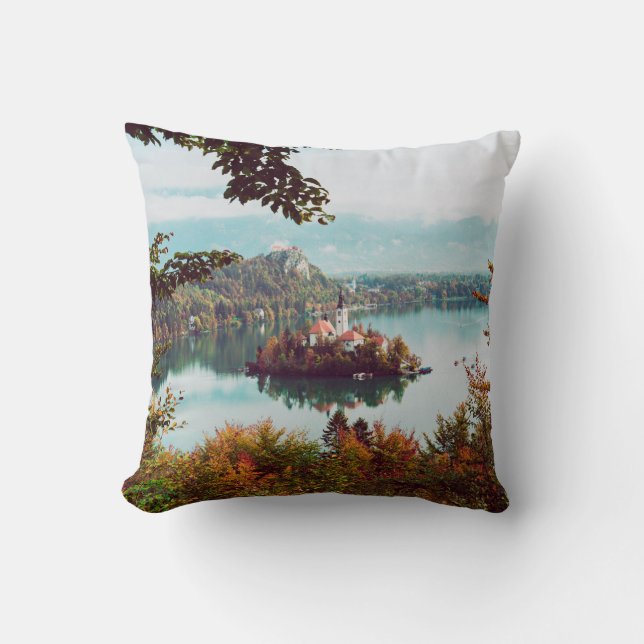 Church of Assumption in Lake Bled Slovenia in the  Cushion (Front)