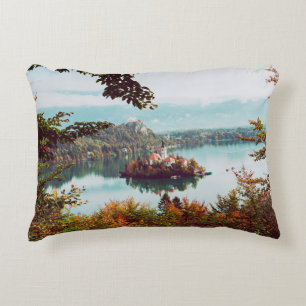 Church of Assumption in Lake Bled Slovenia in the Decorative Cushion